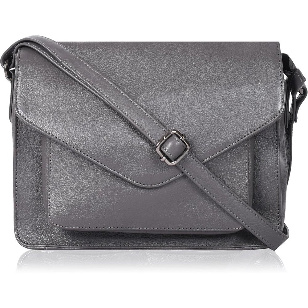 〽️Women Grey Ndm Leather Flapover Crossbody Handbag Adjustable Strap Tote/Bag